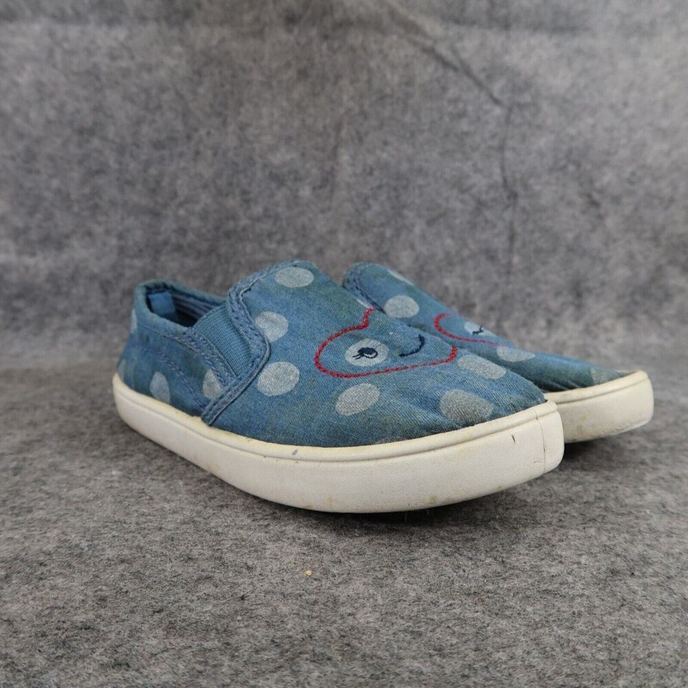 Carters Shoes Kid 12 Sneaker Slip On Blue Denim Polka Dot Embroidered Heart Face